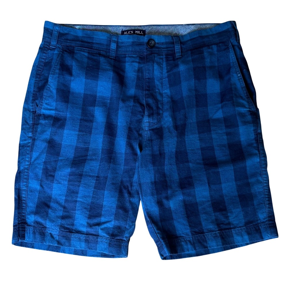 Alex Mill Shorts 34 Blue Buffalo Check Linen Cotton Blend Plaid Chino Mens